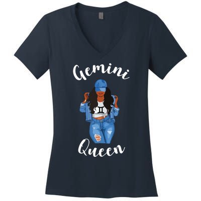 Womens Streetwise Gemini Queen Black Womens Zodiac Birthday May Women's V-Neck T-Shirt