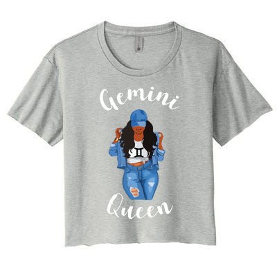 Womens Streetwise Gemini Queen Black Womens Zodiac Birthday May Women's Crop Top Tee