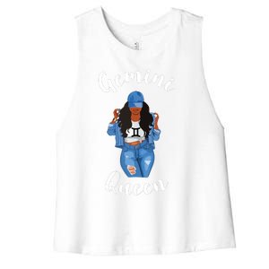 Womens Streetwise Gemini Queen Black Womens Zodiac Birthday May Women's Racerback Cropped Tank