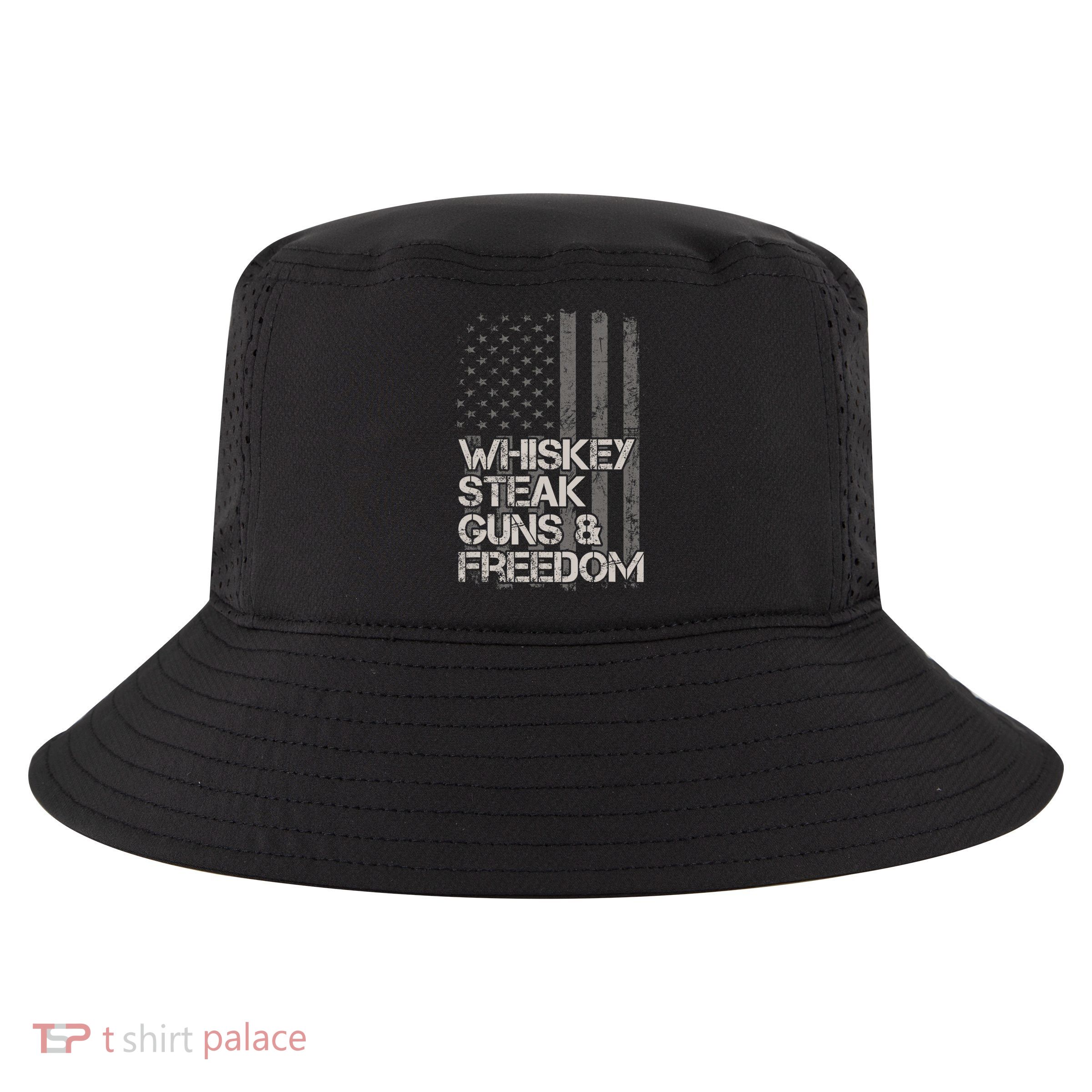Whiskey Steak Guns & Freedom Patriotic Flag Gif Cool Comfort Performance Bucket Hat