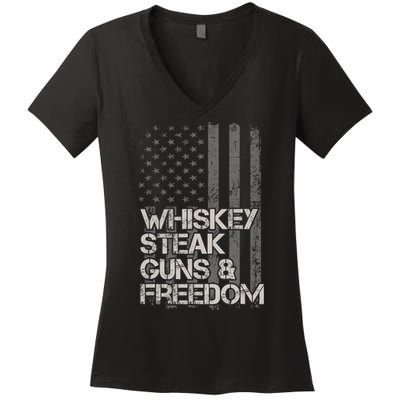 Whiskey Steak Guns & Freedom Patriotic Flag Gif Women's V-Neck T-Shirt