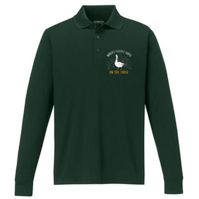 Worlds Silliest Goose On The Loose Funny Silly Performance Long Sleeve Polo