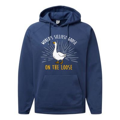 Worlds Silliest Goose On The Loose Funny Silly Performance Fleece Hoodie