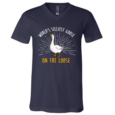 Worlds Silliest Goose On The Loose Funny Silly V-Neck T-Shirt