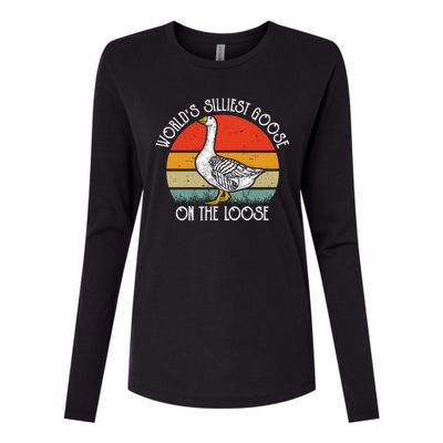 Worlds Silliest Goose On The Loose Funny Silly Womens Cotton Relaxed Long Sleeve T-Shirt