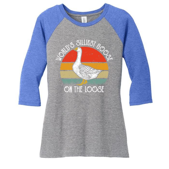 Worlds Silliest Goose On The Loose Funny Silly Women's Tri-Blend 3/4-Sleeve Raglan Shirt