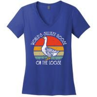 Worlds Silliest Goose On The Loose Funny Silly Women's V-Neck T-Shirt