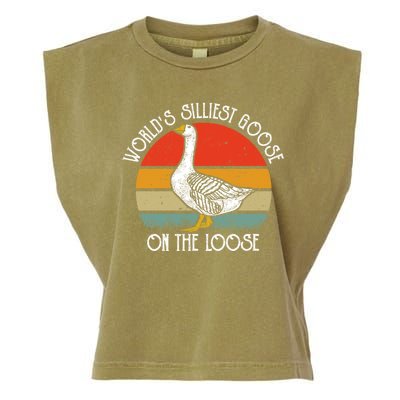 Worlds Silliest Goose On The Loose Funny Silly Garment-Dyed Women's Muscle Tee