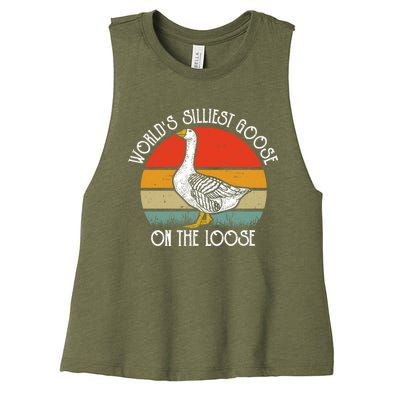 Worlds Silliest Goose On The Loose Funny Silly Women's Racerback Cropped Tank