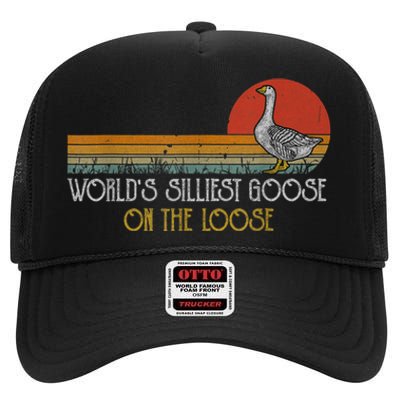 Worlds Silliest Goose On The Loose Funny Silly High Crown Mesh Back Trucker Hat