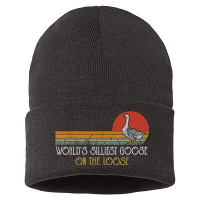 Worlds Silliest Goose On The Loose Funny Silly Sustainable Knit Beanie