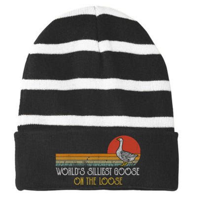 Worlds Silliest Goose On The Loose Funny Silly Striped Beanie with Solid Band