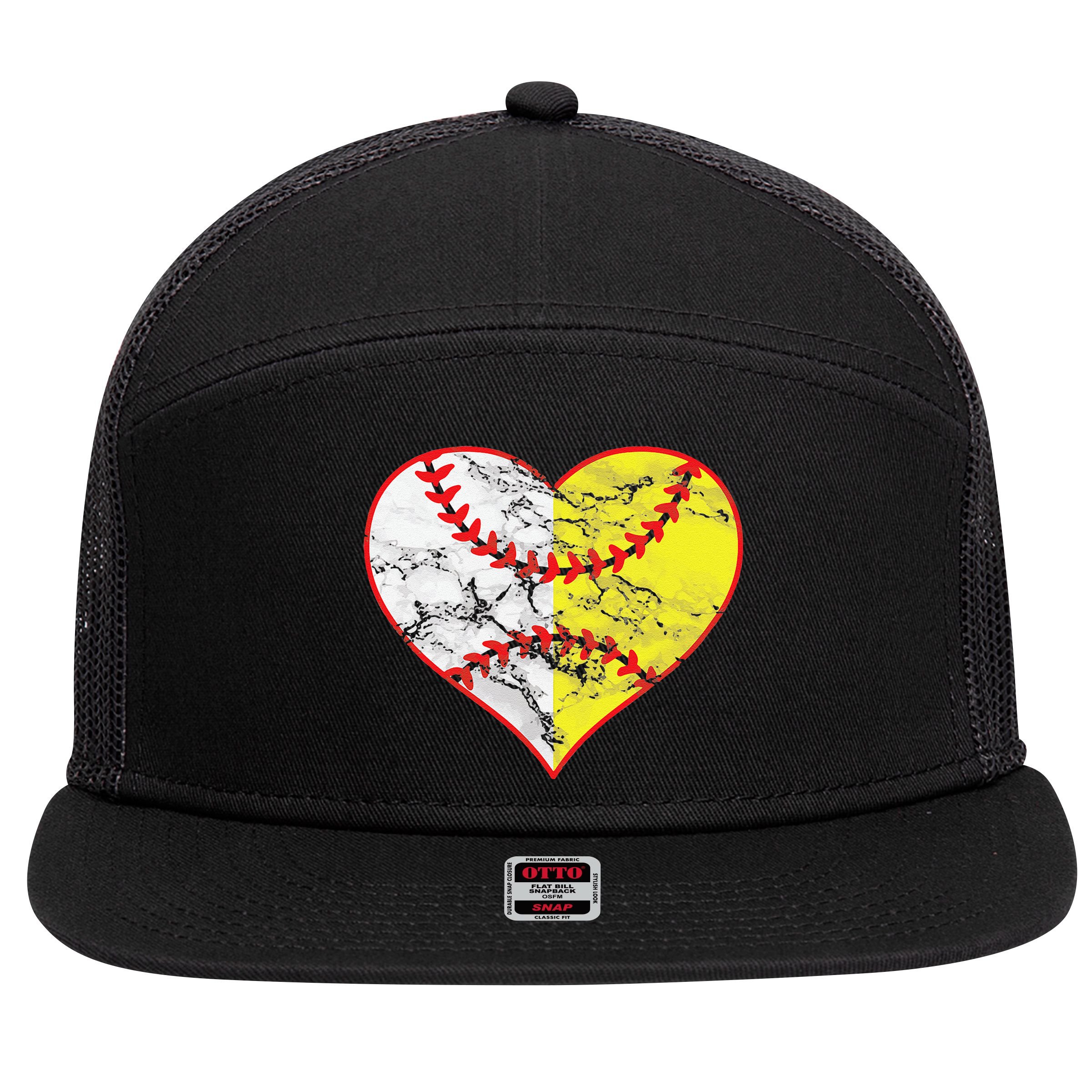 Womens Softball Heart Mom Women Baseball Ideas 7 Panel Mesh Trucker Snapback Hat