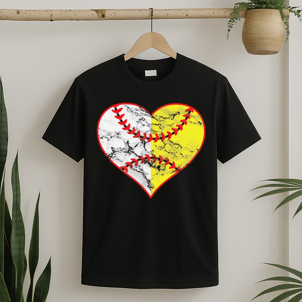 Womens Softball Heart Mom Women Baseball Ideas T-Shirt