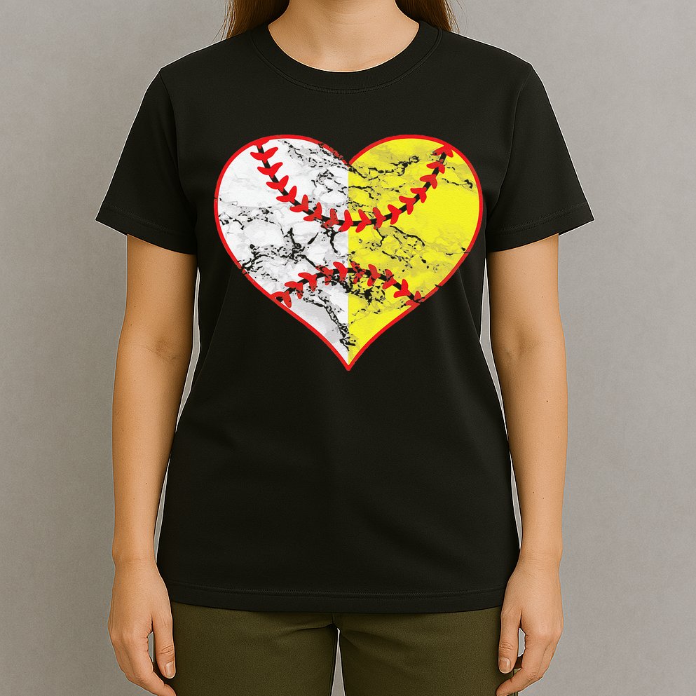 Womens Softball Heart Mom Women Baseball Ideas T-Shirt