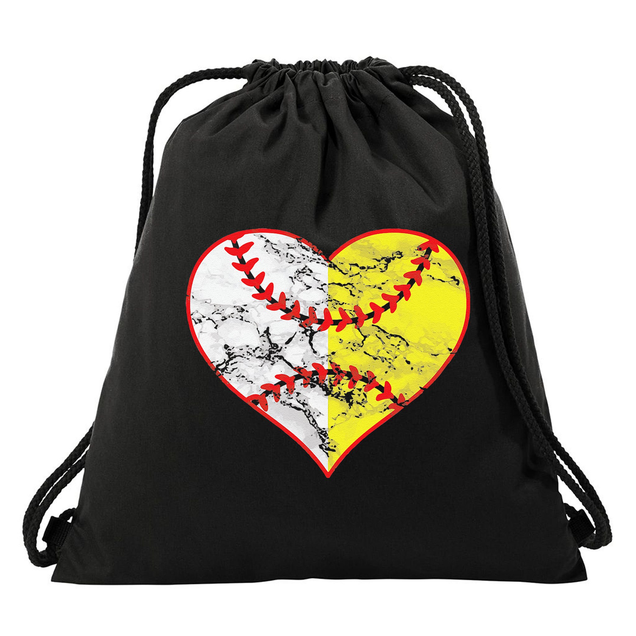 Womens Softball Heart Mom Women Baseball Ideas Drawstring Bag