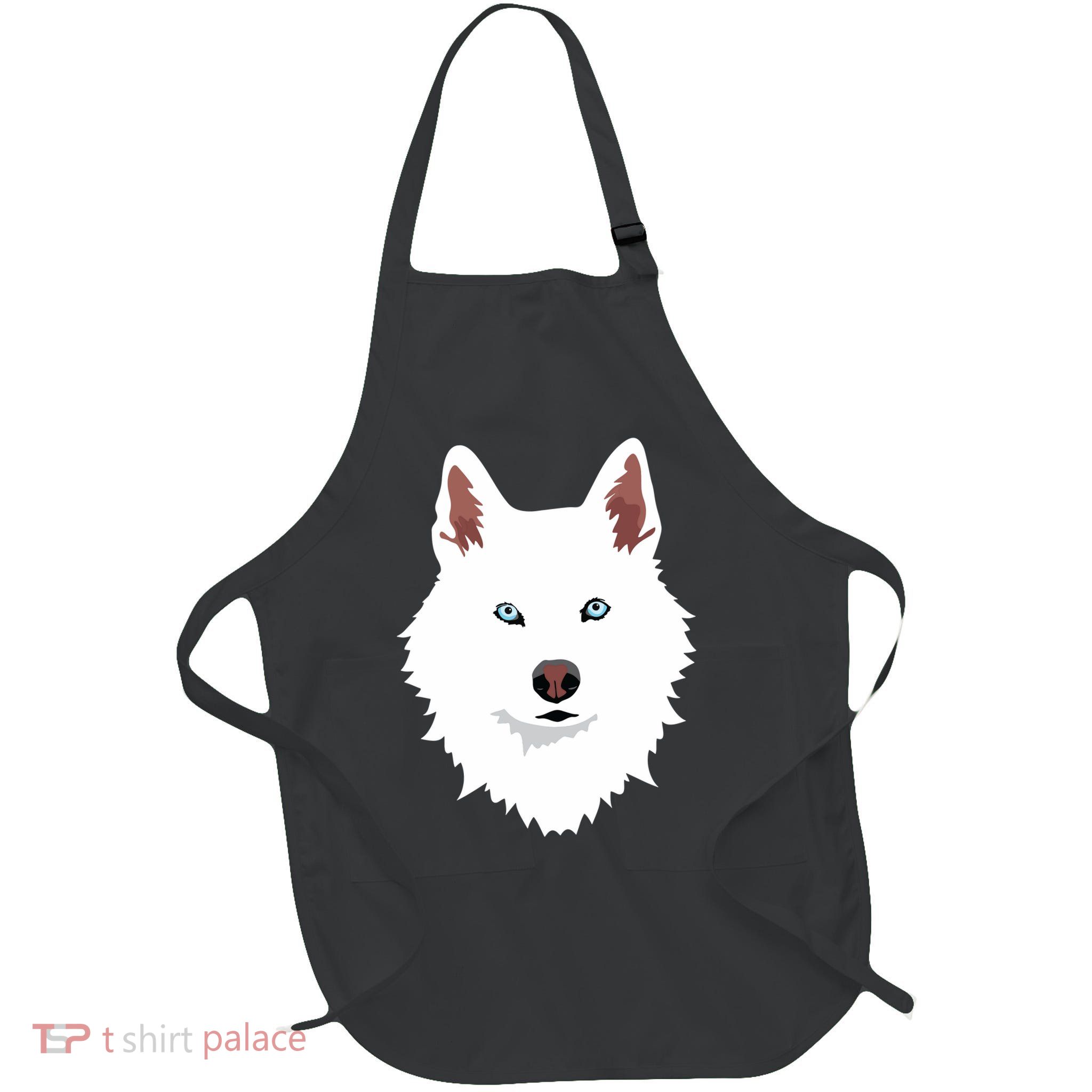 White Siberian Husky Canine White Snow Dog Full-Length Apron With Pockets