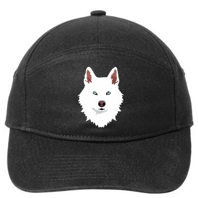 White Siberian Husky Canine White Snow Dog 7-Panel Snapback Hat