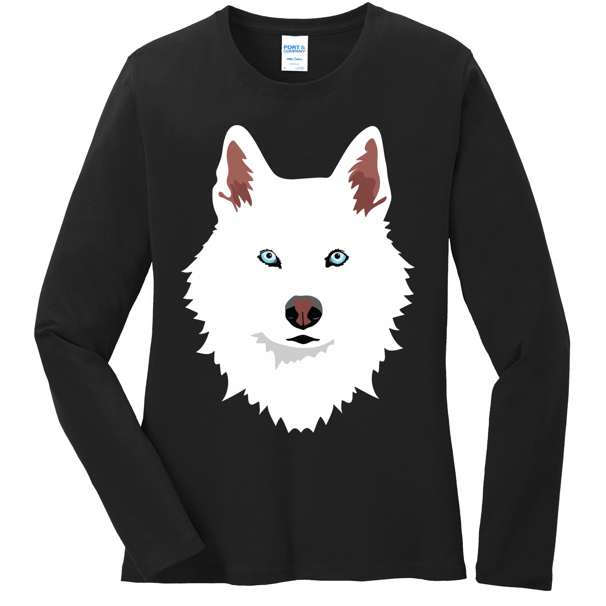 White Siberian Husky Canine White Snow Dog Ladies Long Sleeve Shirt