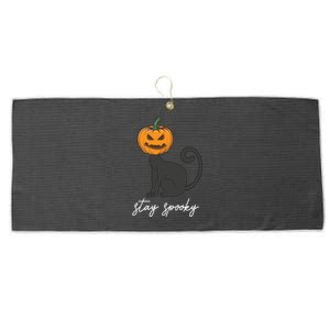 Wo Scary Halloween Stay Spooky Engraved Pumpkin Cat Funny Gift Large Microfiber Waffle Golf Towel