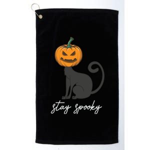 Wo Scary Halloween Stay Spooky Engraved Pumpkin Cat Funny Gift Platinum Collection Golf Towel