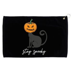 Wo Scary Halloween Stay Spooky Engraved Pumpkin Cat Funny Gift Grommeted Golf Towel