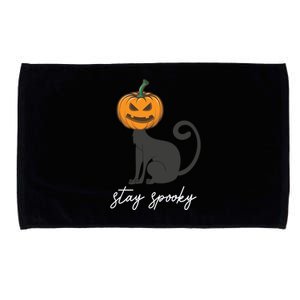 Wo Scary Halloween Stay Spooky Engraved Pumpkin Cat Funny Gift Microfiber Hand Towel