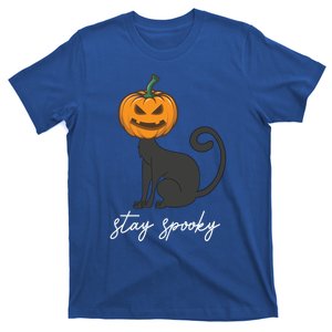 Wo Scary Halloween Stay Spooky Engraved Pumpkin Cat Funny Gift T-Shirt