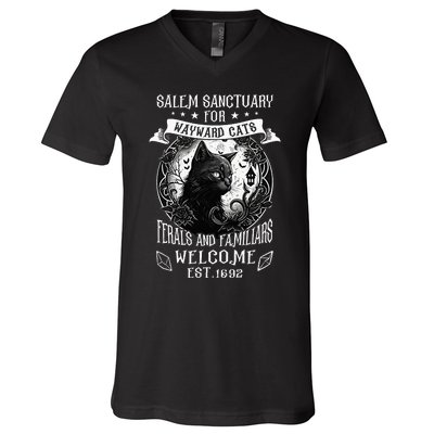 Witch Salem Home For Wayward Black Cats 1692 Halloween V-Neck T-Shirt