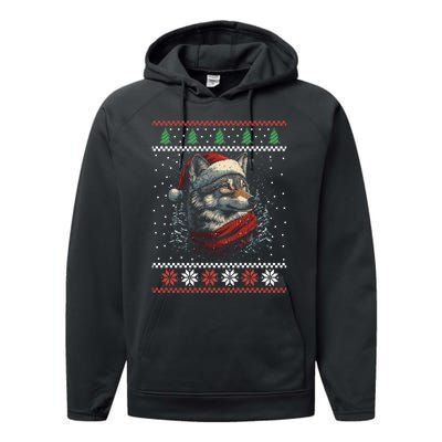 Wolf Santa Hat Ugly Christmas Cute Gift Performance Fleece Hoodie