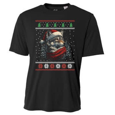 Wolf Santa Hat Ugly Christmas Cute Gift Cooling Performance Crew T-Shirt