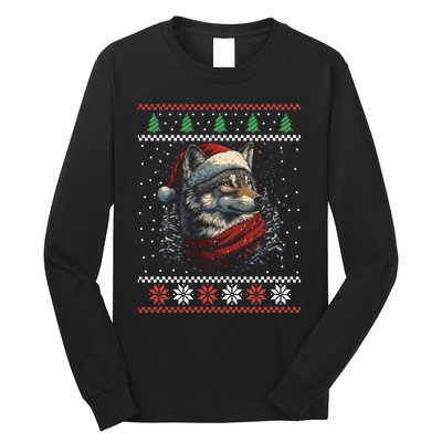 Wolf Santa Hat Ugly Christmas Cute Gift Long Sleeve Shirt