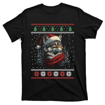 Wolf Santa Hat Ugly Christmas Cute Gift T-Shirt