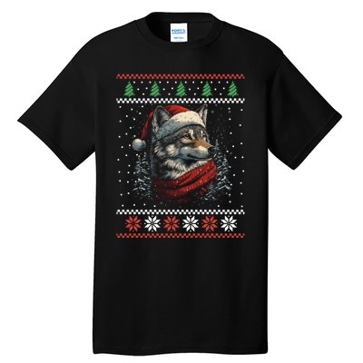 Wolf Santa Hat Ugly Christmas Cute Gift Tall T-Shirt