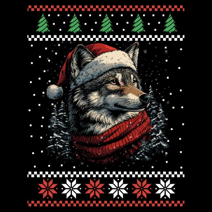 Wolf Santa Hat Ugly Christmas Cute Gift Tall T-Shirt