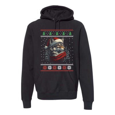 Wolf Santa Hat Ugly Christmas Cute Gift Premium Hoodie