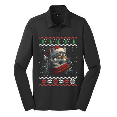 Wolf Santa Hat Ugly Christmas Cute Gift Silk Touch Performance Long Sleeve Polo