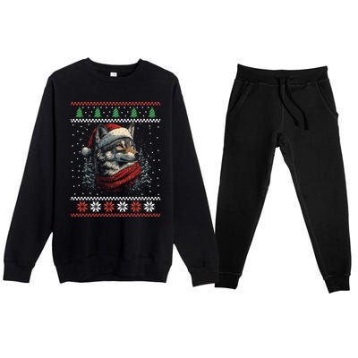 Wolf Santa Hat Ugly Christmas Cute Gift Premium Crewneck Sweatsuit Set