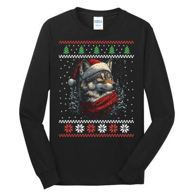 Wolf Santa Hat Ugly Christmas Cute Gift Tall Long Sleeve T-Shirt