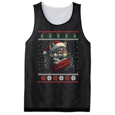 Wolf Santa Hat Ugly Christmas Cute Gift Mesh Reversible Basketball Jersey Tank