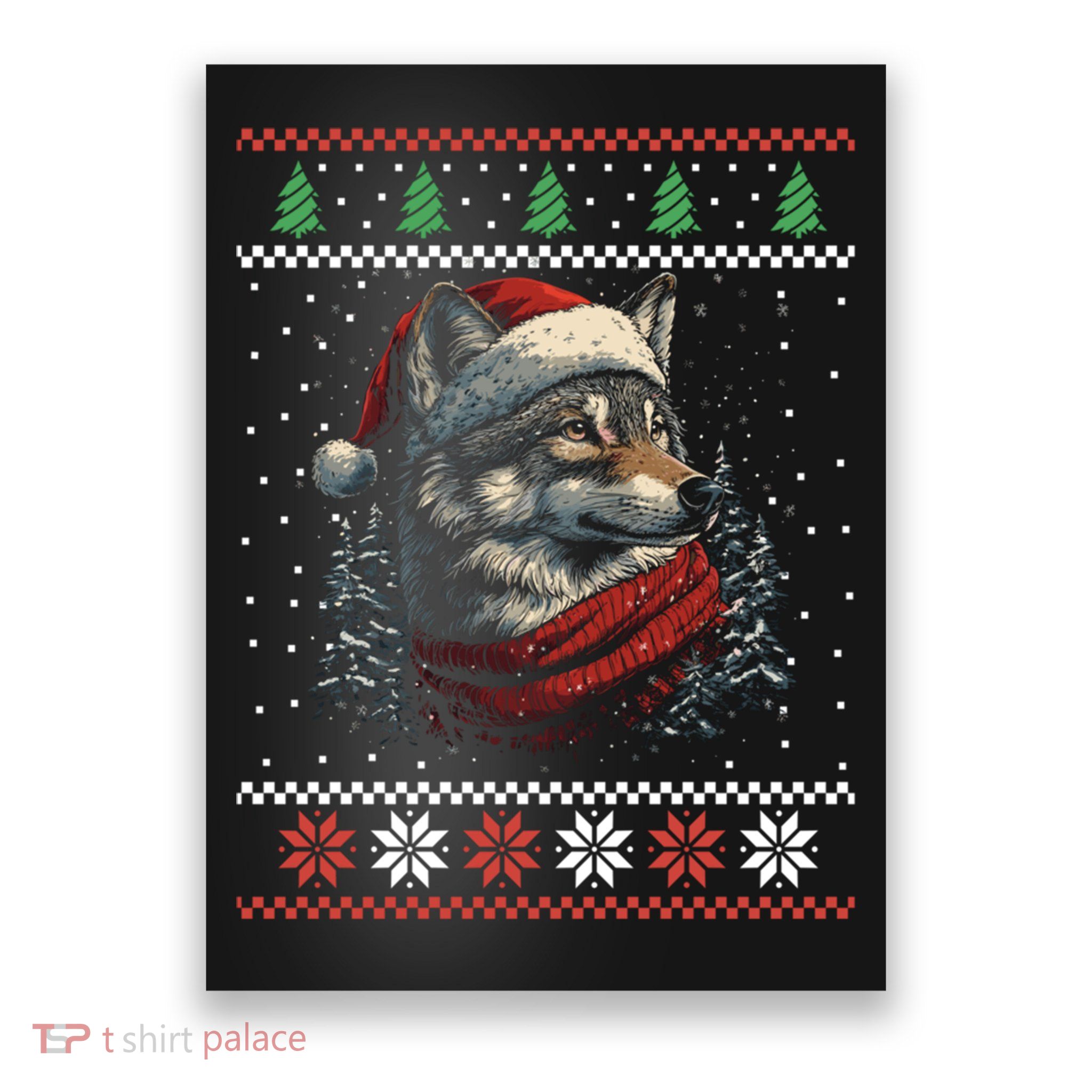 Wolf Santa Hat Ugly Christmas Cute Gift Poster