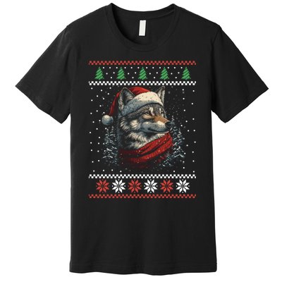 Wolf Santa Hat Ugly Christmas Cute Gift Premium T-Shirt