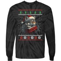 Wolf Santa Hat Ugly Christmas Cute Gift Tie-Dye Long Sleeve Shirt