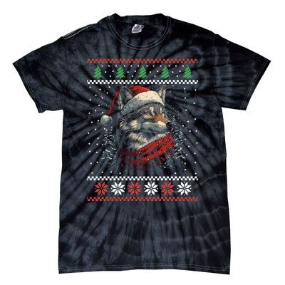 Wolf Santa Hat Ugly Christmas Cute Gift Tie-Dye T-Shirt