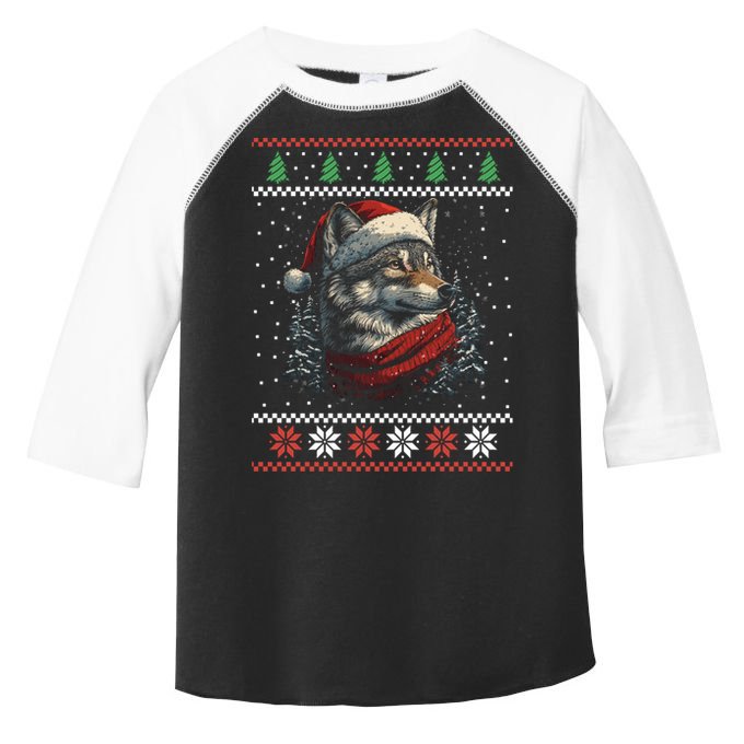 Wolf Santa Hat Ugly Christmas Cute Gift Toddler Fine Jersey T-Shirt