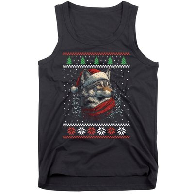 Wolf Santa Hat Ugly Christmas Cute Gift Tank Top