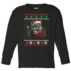 Wolf Santa Hat Ugly Christmas Cute Gift Toddler Long Sleeve Shirt