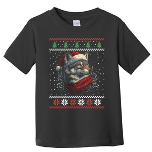 Wolf Santa Hat Ugly Christmas Cute Gift Toddler T-Shirt