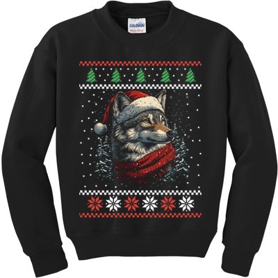 Wolf Santa Hat Ugly Christmas Cute Gift Kids Sweatshirt