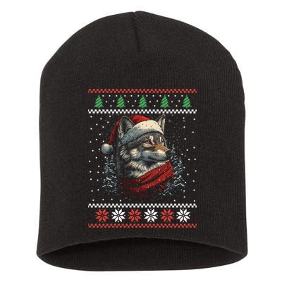 Wolf Santa Hat Ugly Christmas Cute Gift Short Acrylic Beanie